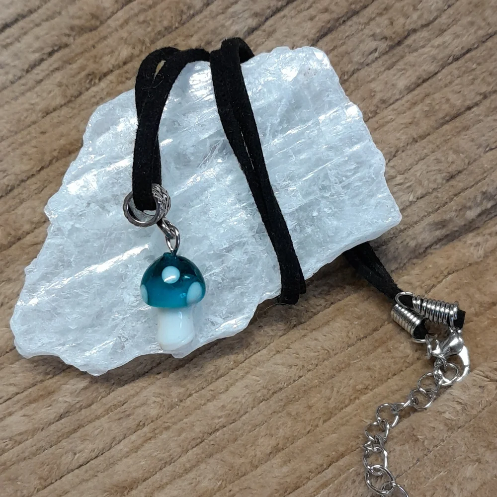 Glass mushroom earring and necklace set - Picture 3 of 5